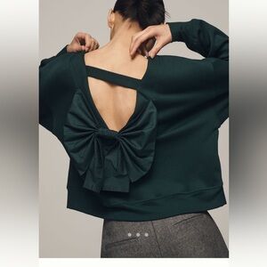 Anthropologie Maeve Dark Green Bow Back Sweatshirt Medium